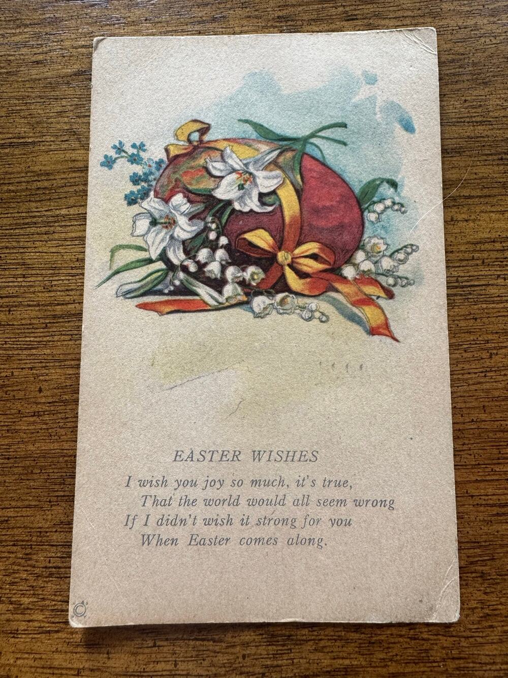 Vintage 1922 Easter Wishes Postcard Lily Egg Buffalo NY 1¢ Stamp Embossed